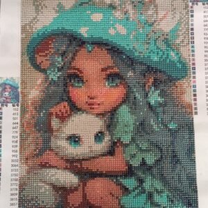 Petite fille avec son chat - diamant painting