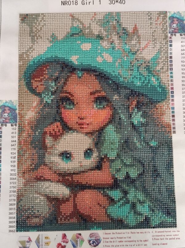 Petite fille avec son chat - diamant painting