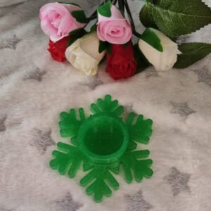 Bougeoir flocon arrondi vert pour bougie led - Fabrication artisanale unique en résine epoxy