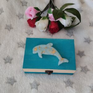 Coffret dauphin avec feuilles dorées- Objet unique